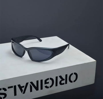 Yumi Futuristic Sunglasses(Snake print frame with black lenses)