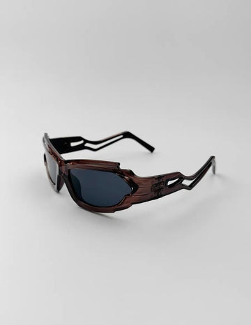 404 Retro Irregular Steampunk Aviator Sunglasses(Brown frame with gray lenses)