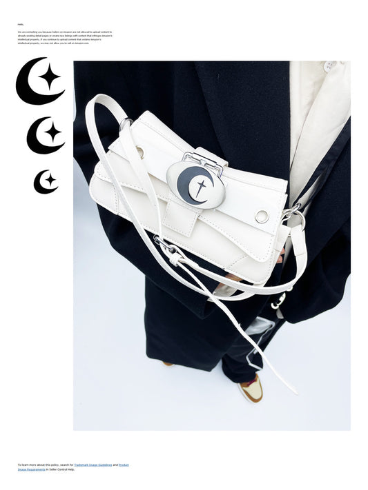 White Patchwork Star Moon Vintage Biker Underarm Bag