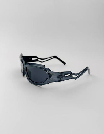 404 Retro Irregular Steampunk Aviator Sunglasses(Blue gray frame with gray lenses)