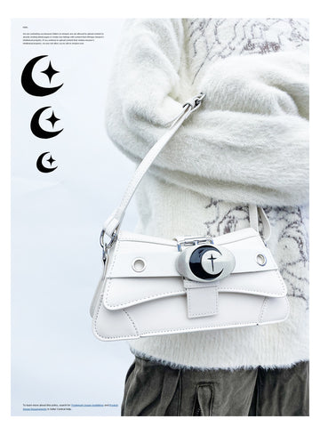 White Patchwork Star Moon Vintage Biker Underarm Bag