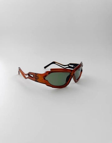404 Retro Irregular Steampunk Aviator Sunglasses(Orange frame with dark green lenses）