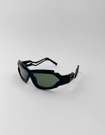 404 Retro Irregular Steampunk Aviator Sunglasses(Black frame with dark green lenses）