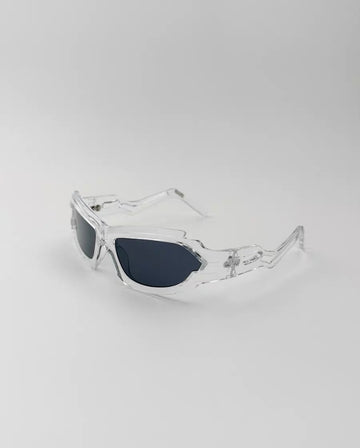 404 Retro Irregular Steampunk Aviator Sunglasses(Clear frame with gray lenses)